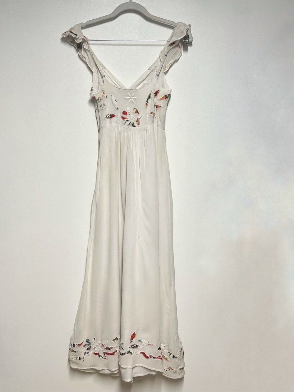 Anthropologie Farm Rio Quintana White Embroidered Floral maxi dress Sz 0 - Picture 7 of 11